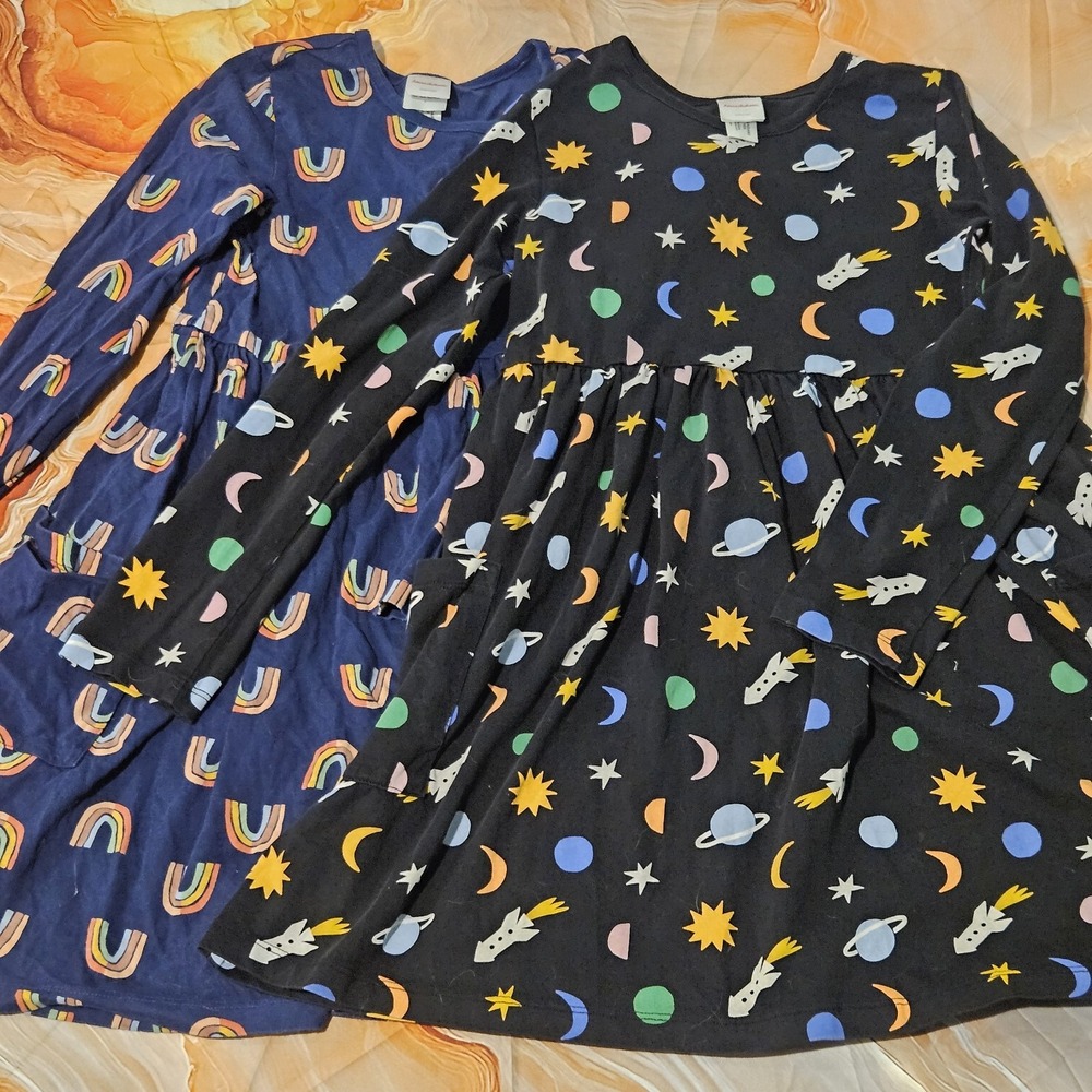 Hanna Andersson Girls Long Sleeve Dress Bundle Size 10 Rainbows Space
